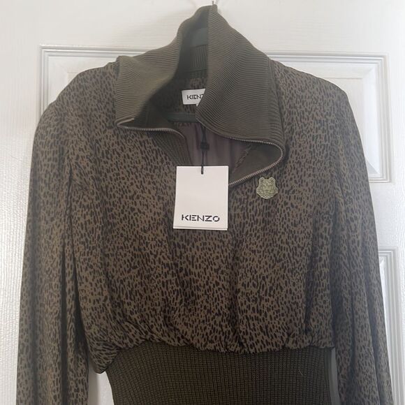 NWT Kenzo Fall/Winter 2020 Women’s Midi Leopard Mixed Material Dress - Picture 5 of 10